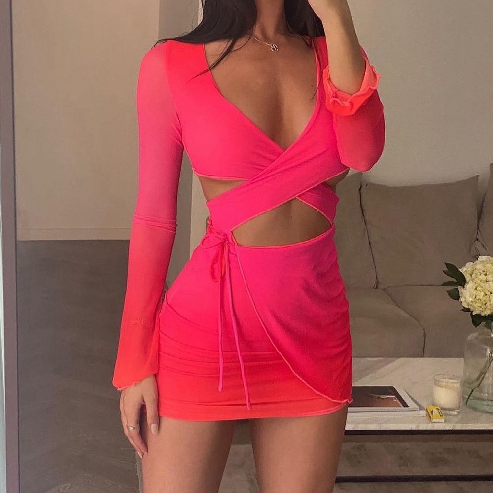 Tiger Mist Pink Gradient Sunnie Mesh Cutout Dress